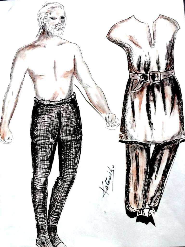 Vestuario de hombre con mallas y túnica.
