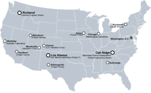 Selección de centros de investigación vinculados al Proyecto Manhattan.