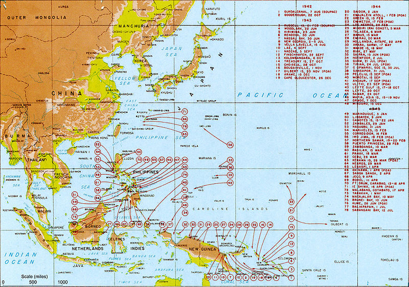 Desembarcos aliados en durante las operaciones del Teatro del Pacífico, agosto de 1942 a agosto de 1945.