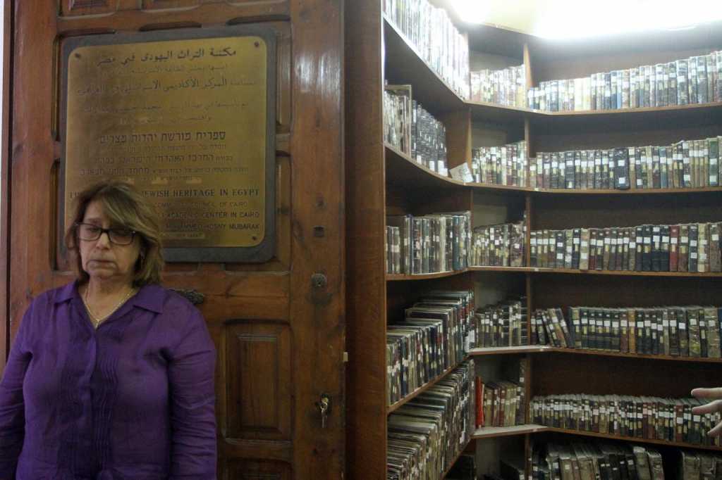 Head of the Jewish Community in Egypt Magda Haroun stands at the door of the library of Cairo-based Shaar Hashamayim synagogue- photo taken on May 15, 2014- YOUM7 Sami Wahib  