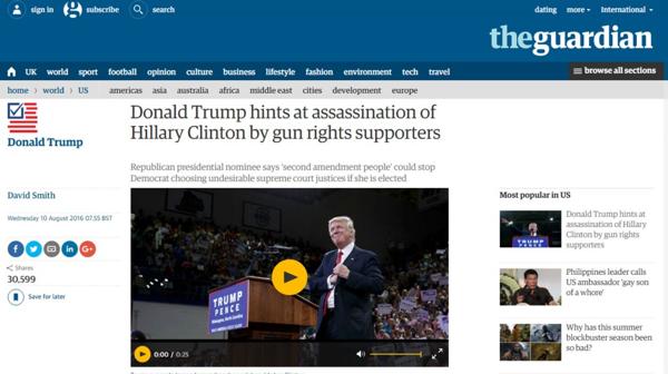 “Donald Trump insinuó el asesinato de Hillary Clinton de parte de los portadores de armas”