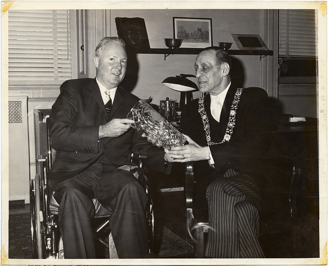 Dublin Mayor Robert Briscoe (right) meets with Boston Mayor John Collins in 1962. (City of Boston Archives/Flickr)
