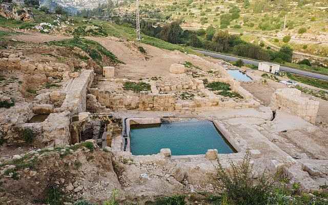 Piscinas de la era bizantina descubiertas en el sitio de Ein Hanya, cerca de Jerusalem, y reveladas al público el miércoles 31 de enero de 2018. (Assaf Peretz / Autoridad de Antigüedades de Israel)