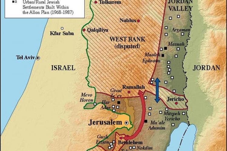Mapa sobre el territorio que ocupa el Valle del Jordán