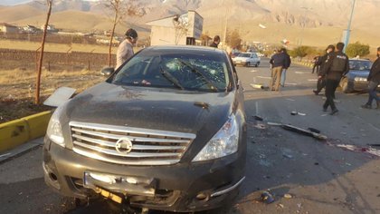 Escena del ataque que mató al destacado científico iraní Mohsen Fakhrizadeh, en las afueras de Teherán, Irán, el 27 de noviembre de 2020. WANA (Agencia de Noticias de Asia Occidental) vía REUTERS
