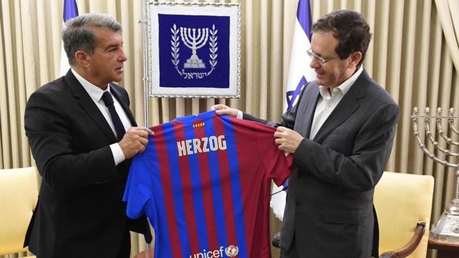 Laporta, junto a Isaac Herzog, presidente de Israel