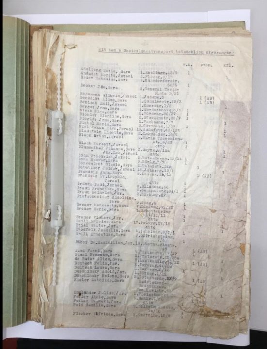 Lista con nombres de judíos deportados desde Viena, Austria. Foto: EFE | Casa de la historia de Austria | Biblioteca Nacional de Austria.