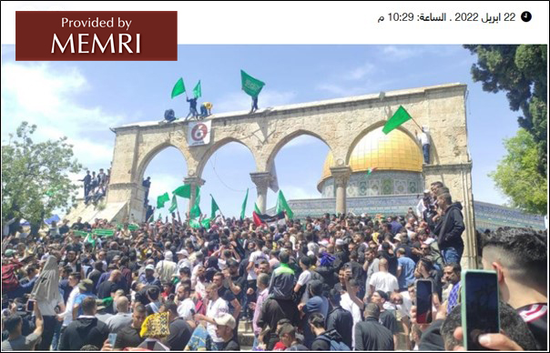Banderas de Hamás en Al-Aqsa (Fuente: Alresalah.ps, 22 de abril, 2022)
