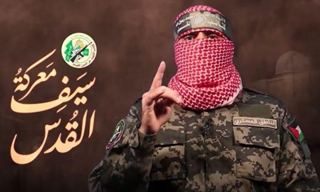 Vocero del ala militar de Hamás Abu Obeida (Fuente: Arab48.com, 14 de mayo, 2021)