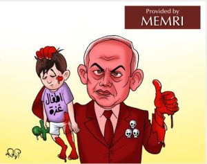 Caricaturas en los medios egipcios retratan a Israel y a Estados Unidos como si estuvieran bañados en la sangre de Gaza, y a Netanyahu como Hitler